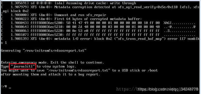 CENTOS7开机启动出现错误ENTERING EMERGENCY